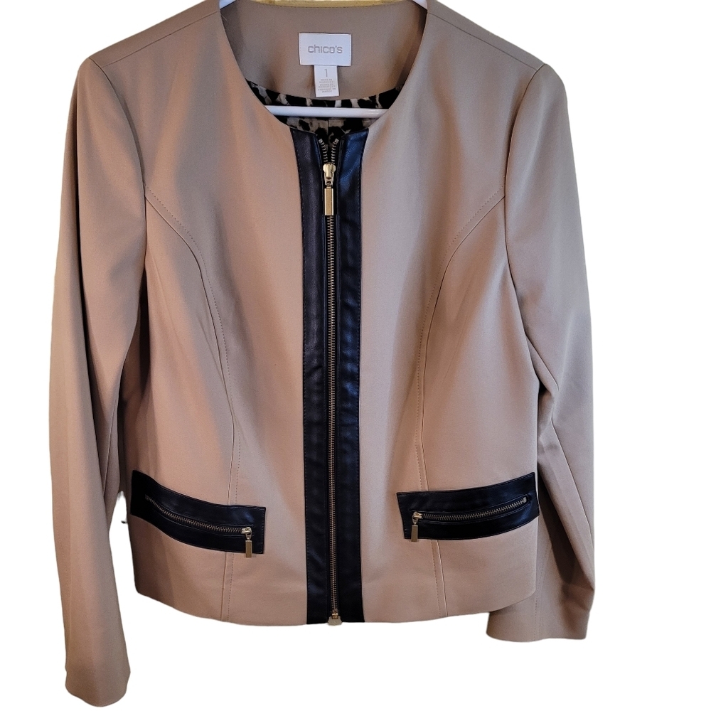 Chico's Tan Jacket with Black Accents